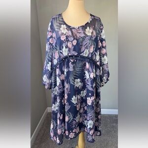 NEW Suzanne Betro Navy Embellish Velvet Lace Floral Dress Women's 4X